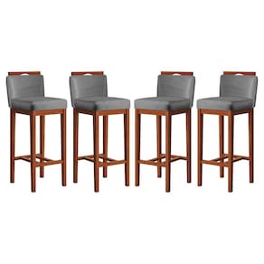 Kit 4 Banquetas Média para Bancada Ilha 38x92 Cm Líbia Madeira Maciça Suede Cinza CCS