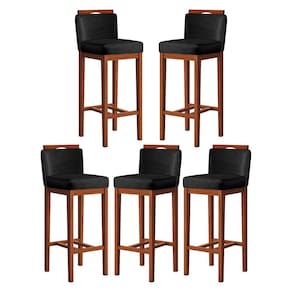 Kit 5 Banquetas Média para Bancada Gourmet 38x92 Cm Líbia Madeira Maciça Suede Preto CCS