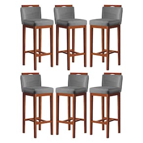 Kit 6 Banquetas Média Gourmet para Cozinha 38x92 Cm Líbia Madeira Maciça Suede Cinza CCS