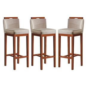 Kit 3 Banquetas Alta com Encosto 38x102 Cm Líbia Madeira Maciça Suede Bege CCS