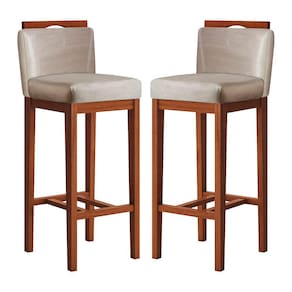 Kit 2 Banquetas Média Estofadas com Encosto 38x92 Cm Líbia Madeira Maciça Suede Bege CCS