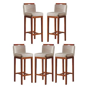 Kit 5 Banquetas Média para Bancada Gourmet 38x92 Cm Líbia Madeira Maciça Suede Bege CCS