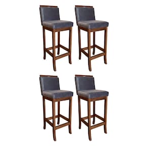 Kit 4 Banquetas Alta Gourmet Estofada para Cozinha Americana Turim Madeira Maciça Suede Cinza CCS