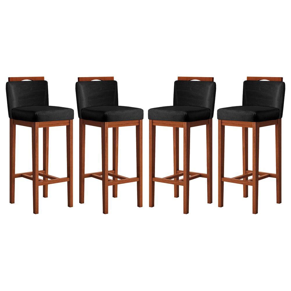Kit 4 Banquetas Média para Bancada Ilha 38x92 Cm Líbia Madeira Maciça Suede Preto CCS