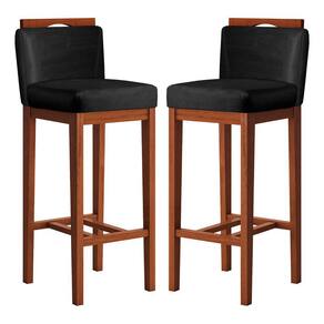 Kit 2 Banquetas Média Estofadas com Encosto 38x92 Cm Líbia Madeira Maciça Suede Preto CCS