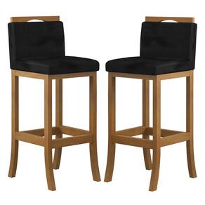Kit 2 Banquetas Alta Encosto Estofado 38x102 Cm Ilha Turim Madeira Maciça Amêndoa Suede Preto CCS