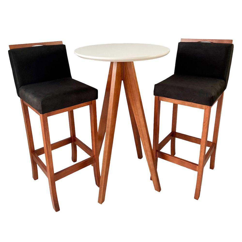 Kit 2 Banquetas Alta Gourmet e Mesa Bar Bistrô Redonda Madeira Maciça CCS