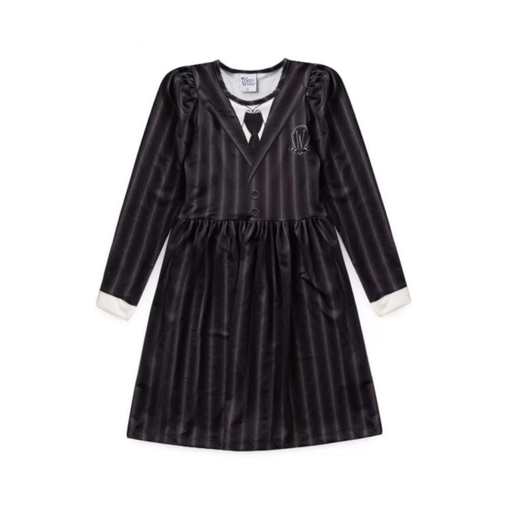Vestido Fantasia Wandinha Manga Longa
