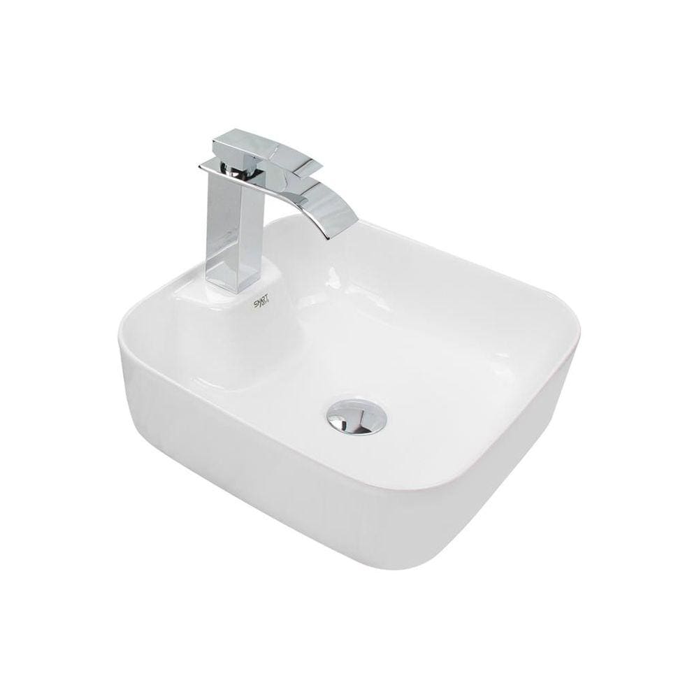 Kit Cuba Pia Louça Cerâmica Banheiro C/Torn e Vál Cromada 44