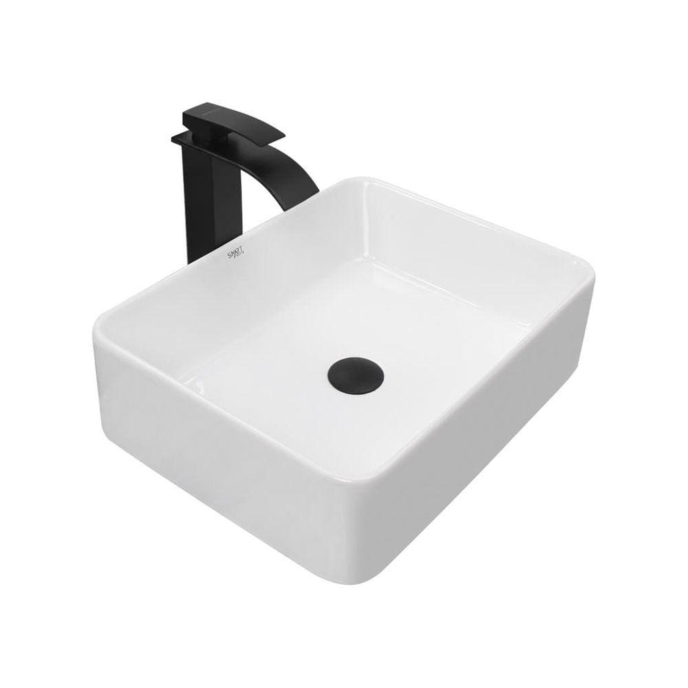 Kit Cuba Pia Louça Cerâmica Banheiro C/Torn e Vál Preto 19