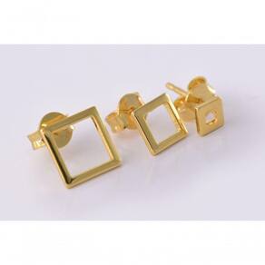 Trio De Brincos Quadrados Folheado Em Ouro 18K