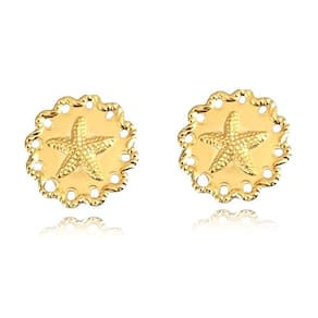 Brinco Estrela Do Mar Trabalhado Folheado Em Ouro 18K
