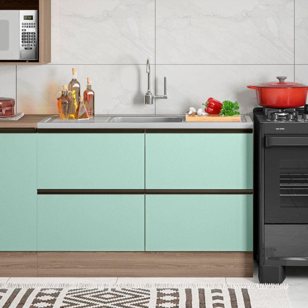 Balcão para Pia 120cm 2 Portas 2 Gavetas Etina Carvalho Oak/Menta
