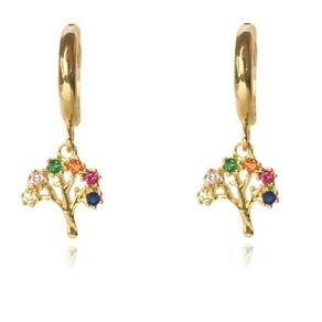 Brinco Argolinha De Árvore Da Vida Folheado Em Ouro 18K