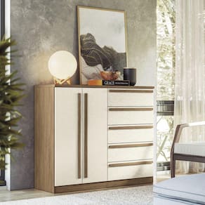 Cômoda 2 Portas 5 Gavetas Málaga Gold Jatobá/Areia
