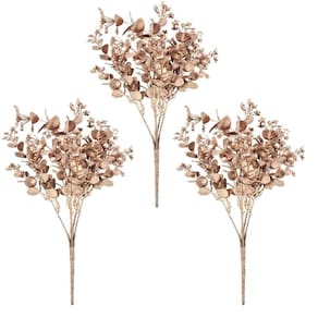 Kit 3 Galhos Natal Folhagens Metalizadas Glitter Rosê Gold 30cm - Magizi