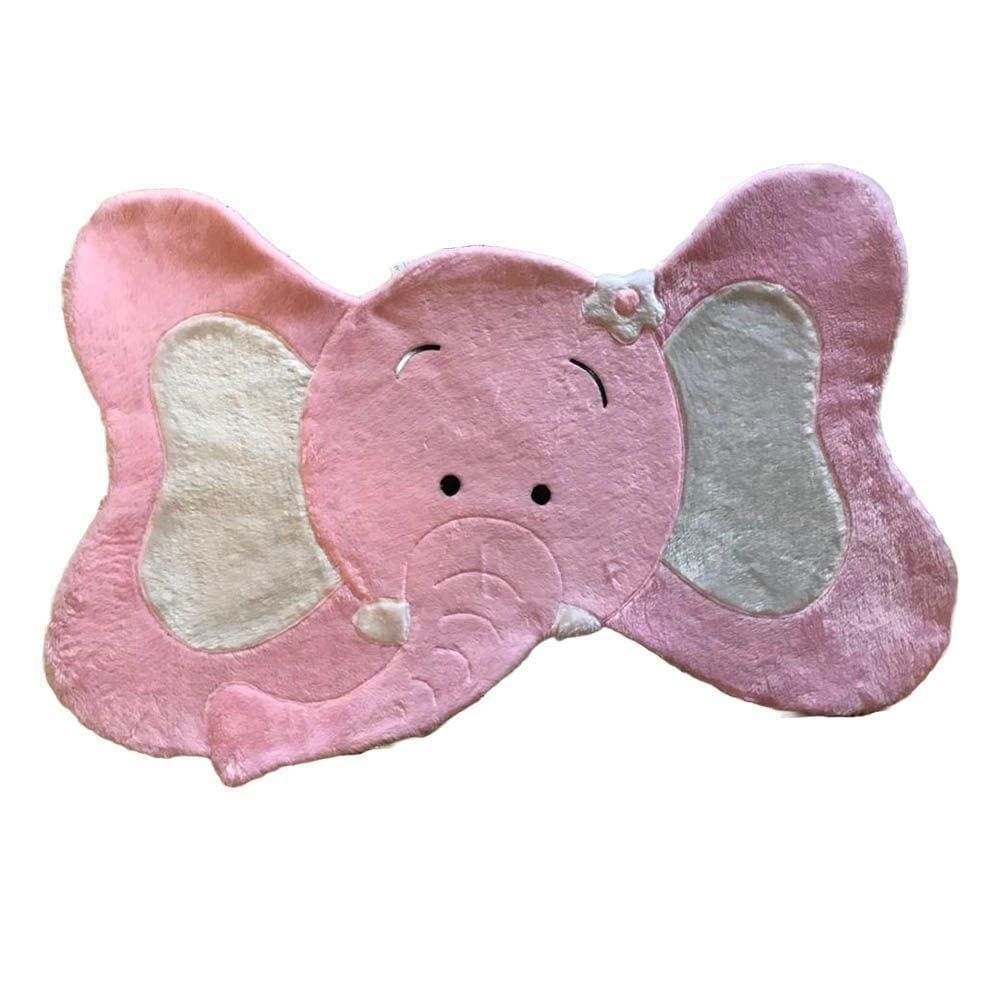 Tapete Pelúcia Elefante 1,05m X 75cm Decorativo Quarto Infantil Base Emborrachado - Rosa