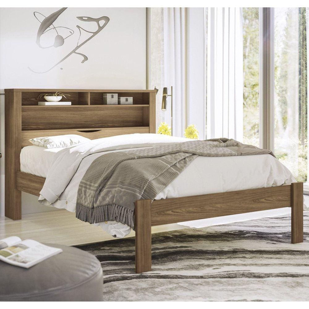 Cama Casal Cabeceira com Baú e Nichos Invicta Jatoba