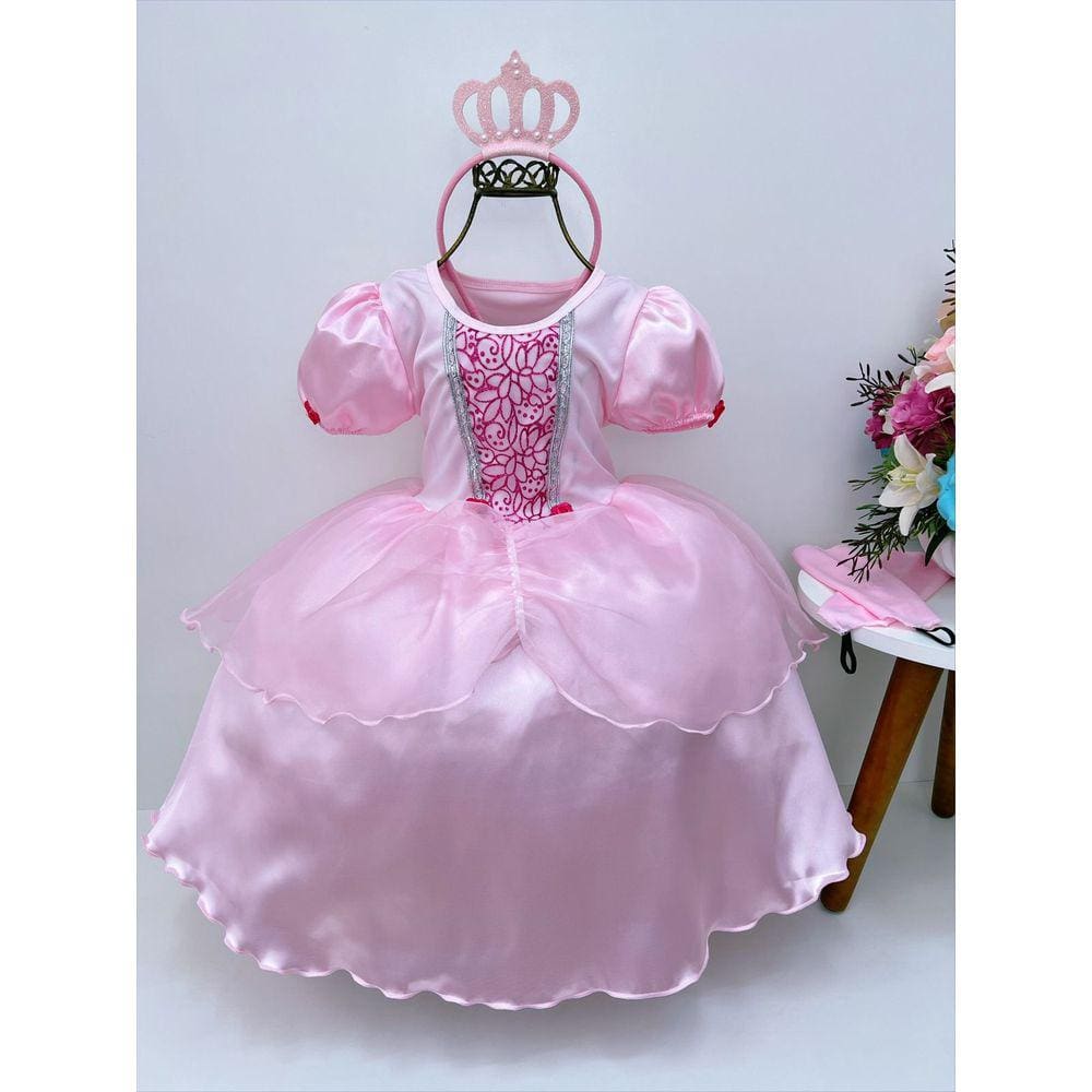 FANTASIA PRINCESA BELA ADORMECIDA VESTIDO AURORA ROSA LUXO