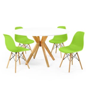 Conjunto Mesa de Jantar Redonda Marci Branca 120cm com 4 Cadeiras Eames Eiffel - Verde