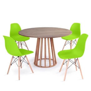Conjunto Mesa de Jantar Redonda Talia Amadeirada Natural 120cm com 4 Cadeiras Eames Eiffel - Verde