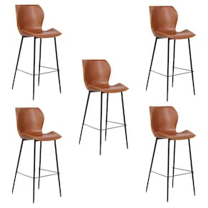 Kit 5 Banquetas Alta com Encosto para Bancada Cozinha Penha R02 PU Marrom - Mpozenato