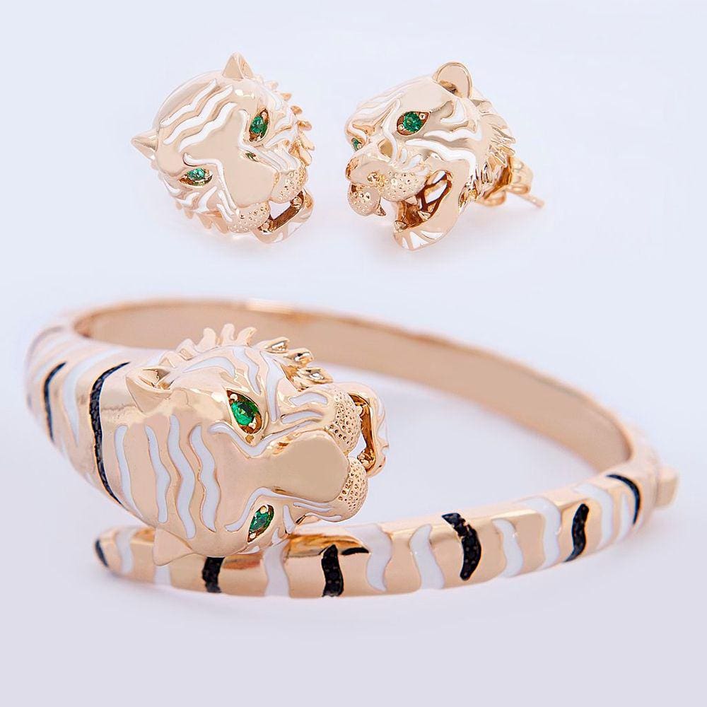 Conjunto de Bracelete e Brincos Tigre