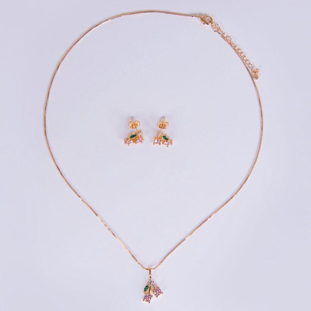 Conjunto de Colar e Brincos Cereja