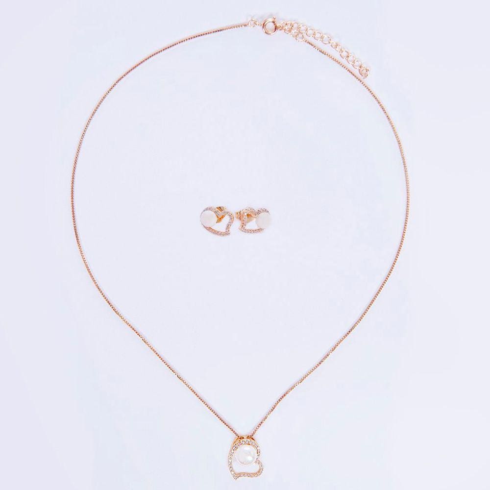 Conjunto Colar e Brincos Coração e Pérola