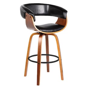 Banqueta Giratória Alta com Encosto Base Madeira Ravi R02 PU Preto - Mpozenato