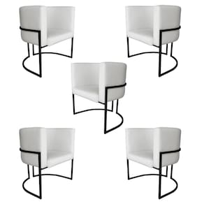 Kit 5 Poltronas Decorativa Luana Base Preta PU Branco - Montanaris Decor