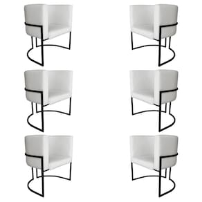 Kit 6 Poltronas Decorativa Luana Base Preta PU Branco - Montanaris Decor