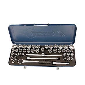 Jogo de Soquete Estriado com 43 peças 10 à 32 MM e 3/8" à 1.1/4" Encaixe 1/2" - Gedore 015560