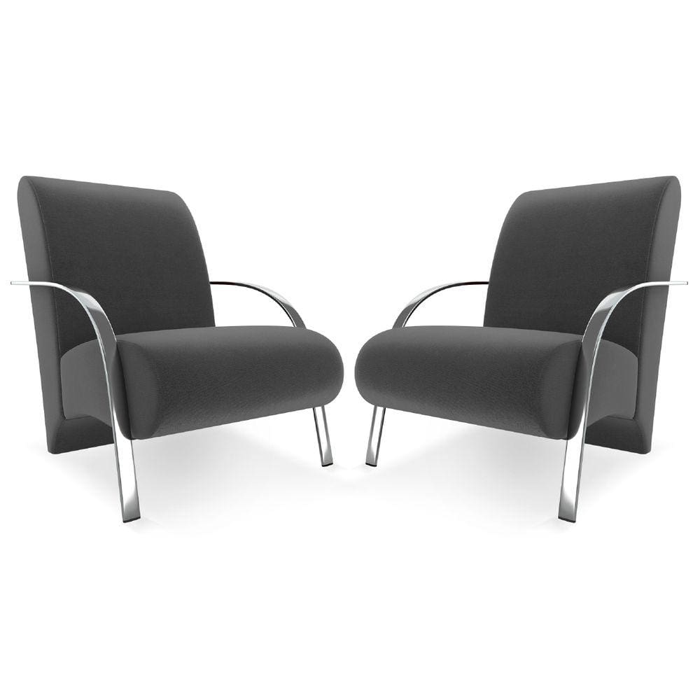 Kit 2 Poltrona Decorativa Olinda Para Sala Recepção com Braços Alumínio Grafite Suede Mamflex
