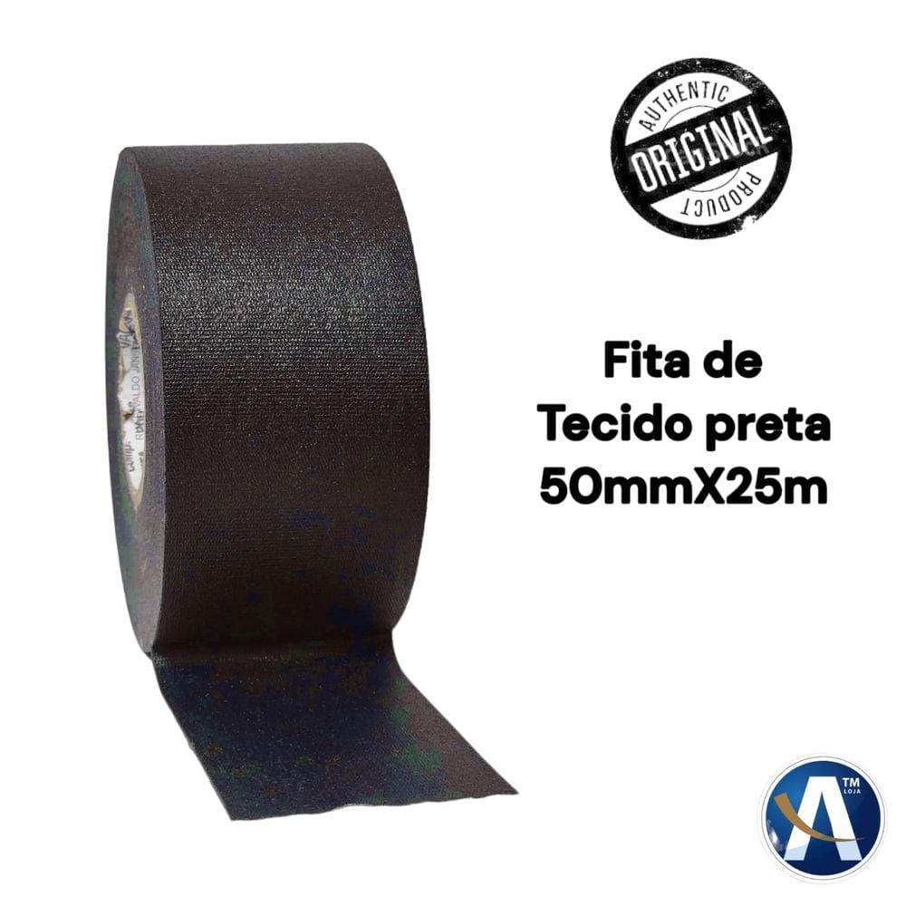 Fita Adesiva de Tecido Preta 50mmX25m