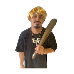 Fantasia Homem Das Cavernas Bambam Colar + peruca + Taco