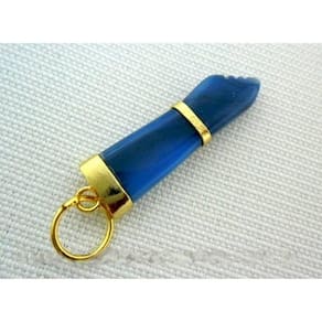 Colar Figa Pedra Agata Azul Montagem No Envolto Dourado