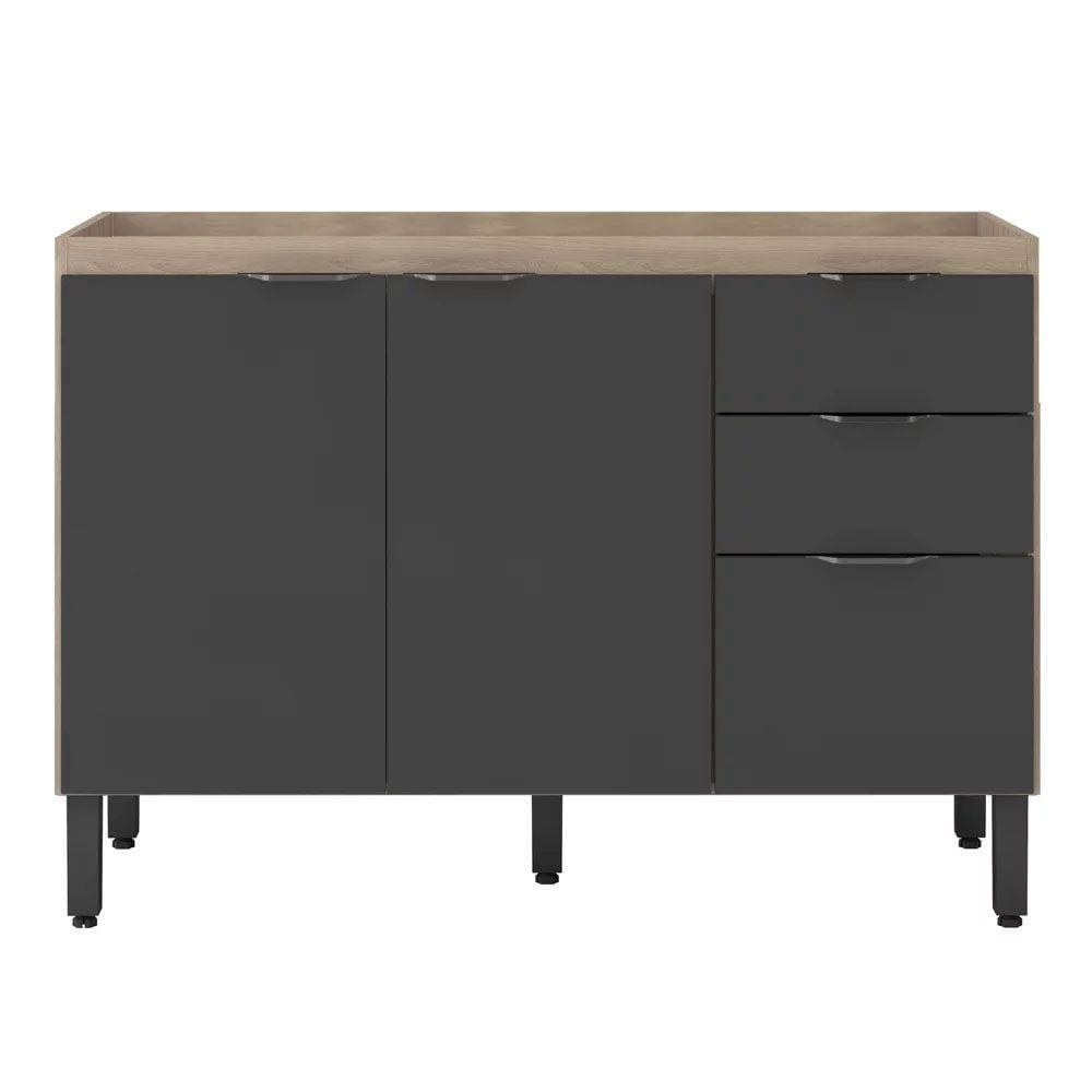 Balcão Para Cozinha 120cm 3 Portas 2 Gavetas Firenze SSX Multicoisas