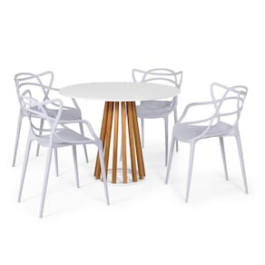 Conjunto Mesa de Jantar Redonda Branca 100cm Talia Amadeirada com 4 Cadeiras Allegra - Cinza