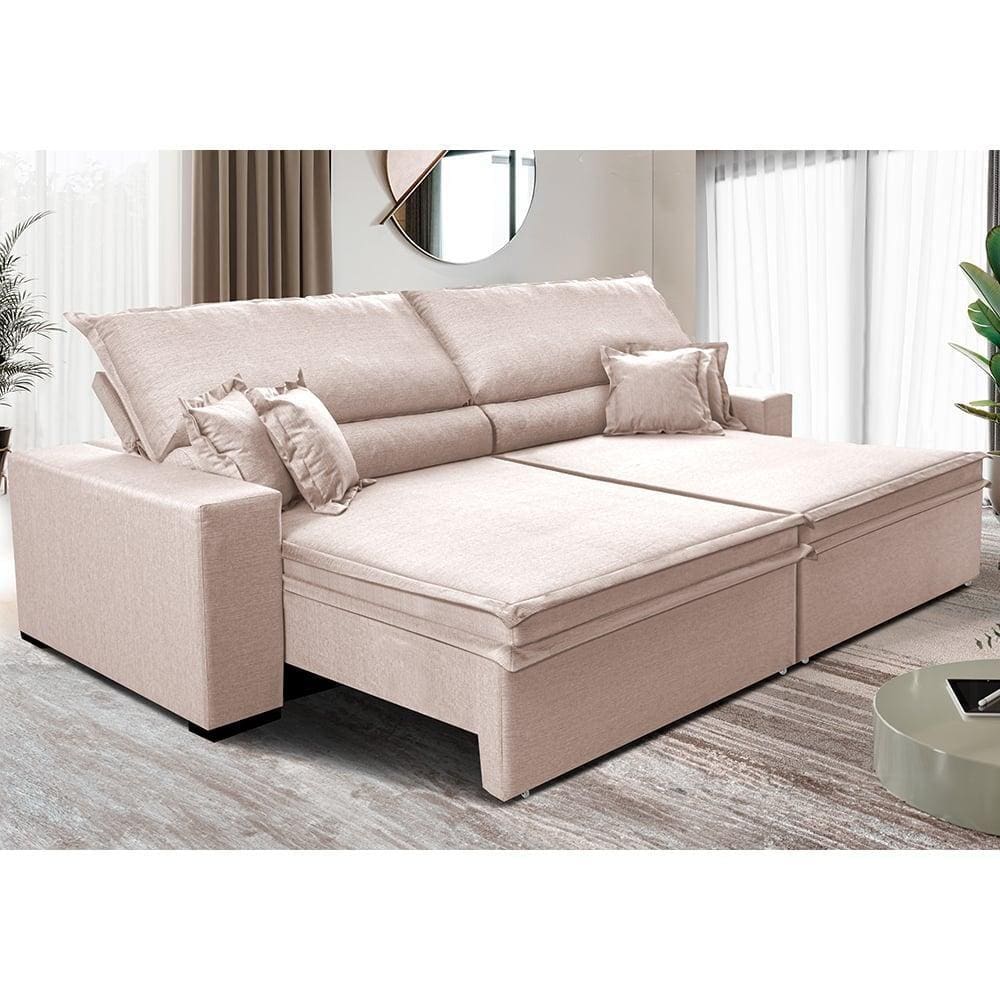 Sofá Retrátil e Reclinável 2,95m Império. com Molas Cama inBox Linho