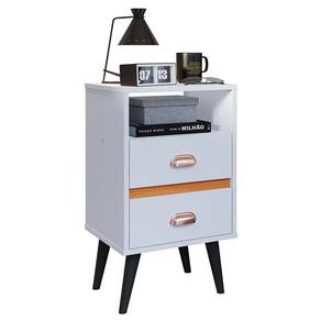 Mesa de Cabeceira Pequena Mesinha Com Gavetas Moderna Nicho Organizador Retrô Canto Quarto Classic New - Branco - RPM