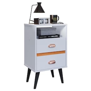 Mesa de Cabeceira Retrô Mesinha Pequena Moderna Canto Quarto Apoio Lateral Cama 2 Gavetas Nicho Organizador Classic New - RPM