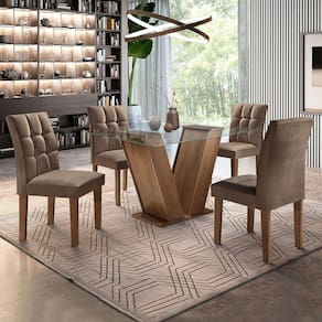 Mesa de Jantar 4 Lugares Classic/Vitória com Vidro Chocolate/Animale Marrom - Cel Móveis