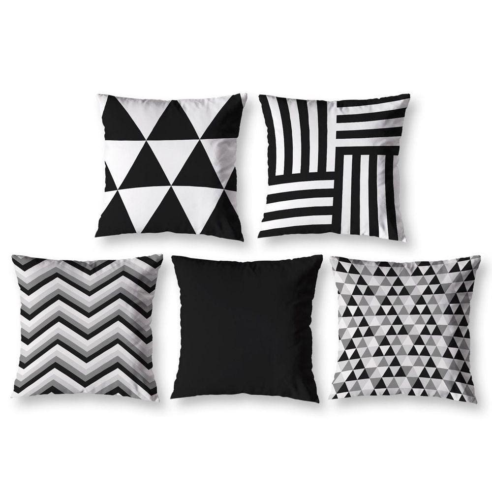 Kit 5 Almofadas Cheias 40Cm X 40Cm Estampadas Geo Preto