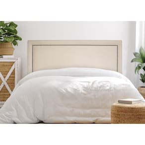 Cabeceira Casal Estofada para Cama Box Reta Luxo com Tachas 140x60cm Off White/Fumê