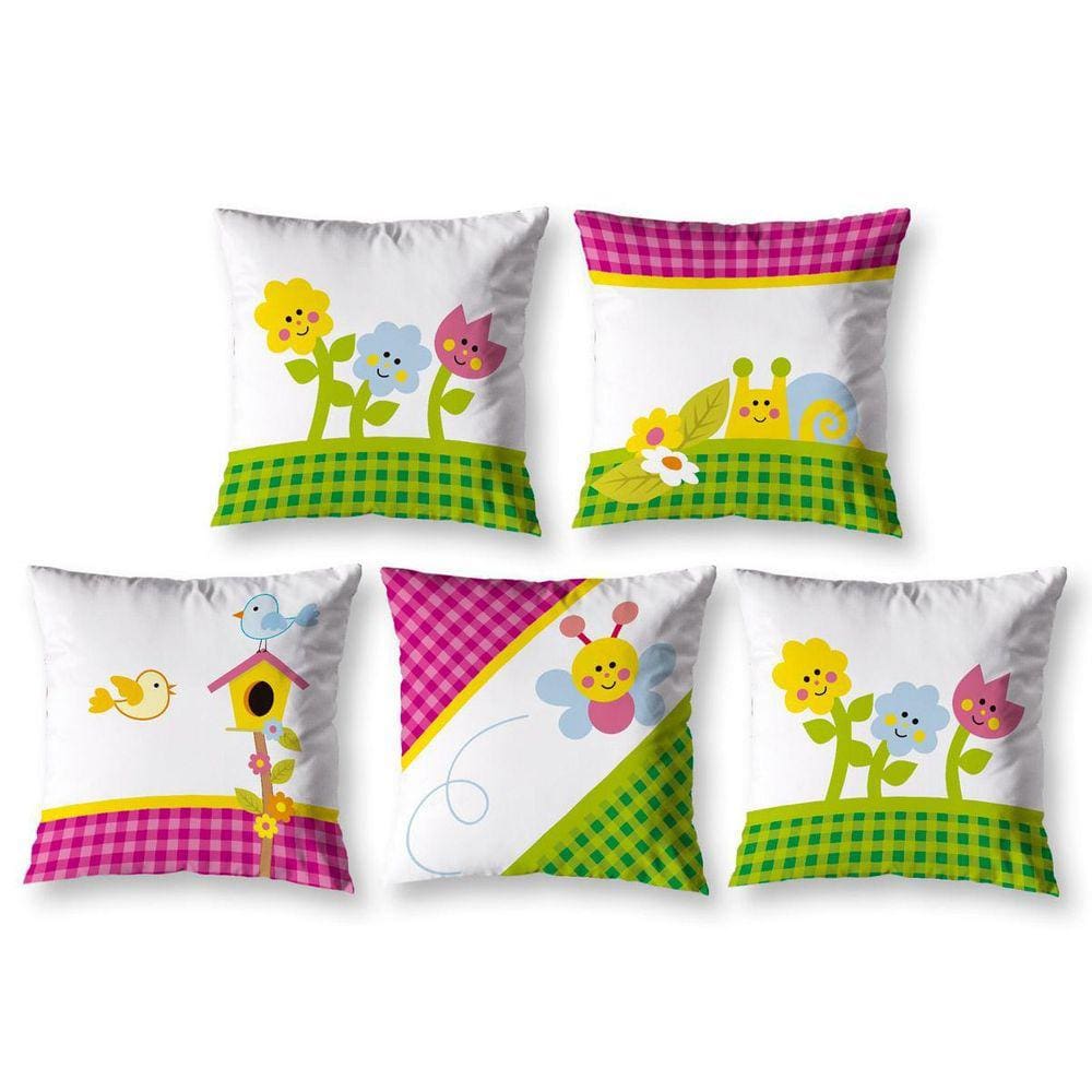 Kit 5 Almofadas Cheias Infantil 40Cm X 40Cm Zíper Florzinha