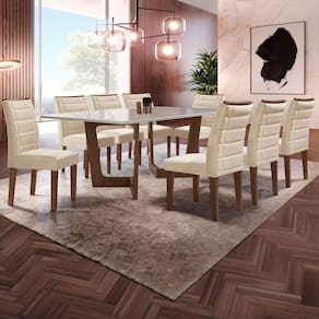 Mesa de Jantar 8 Lugares Nápoles/Genova com Vidro Chocolate/Off White/Bege - Cel Móveis