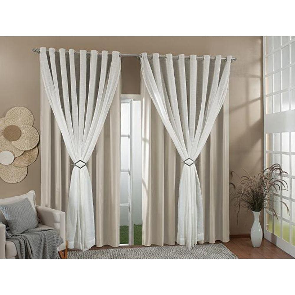 Cortina Gaze Linho Forro Blackout 5,00X2,30 Palha/Marfim