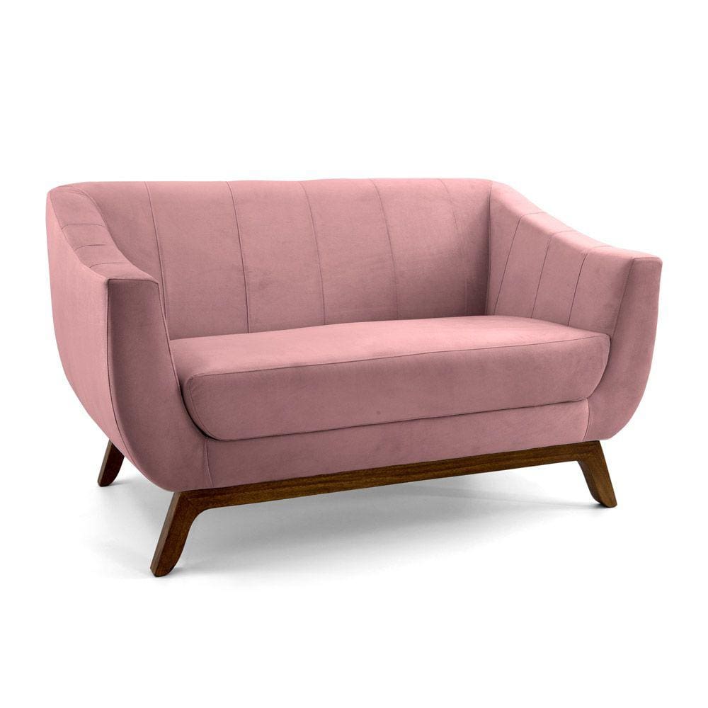 Sofá 2 Lugares Odeon D07 140cm Base Madeira Veludo Rosa - D`Rossi