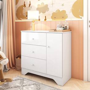 Cômoda Infantil 1 Porta e 3 Gavetas 100% MDF Cocada Branco Brilho